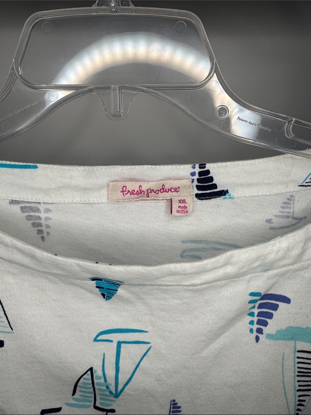 fresh produce White Top with Turquoise and Navy Sail Motif 3/4 Sleeve - Picture 2 of 6